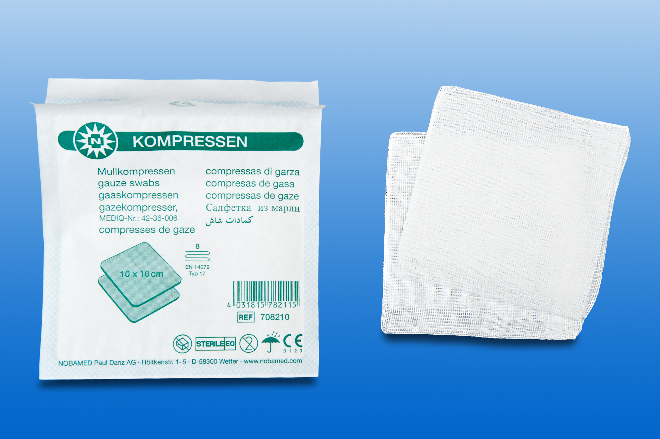 Mullkompresse steril, 10 x 10 cm, 8 lagig (Schachtel mit 100 Kompressen)