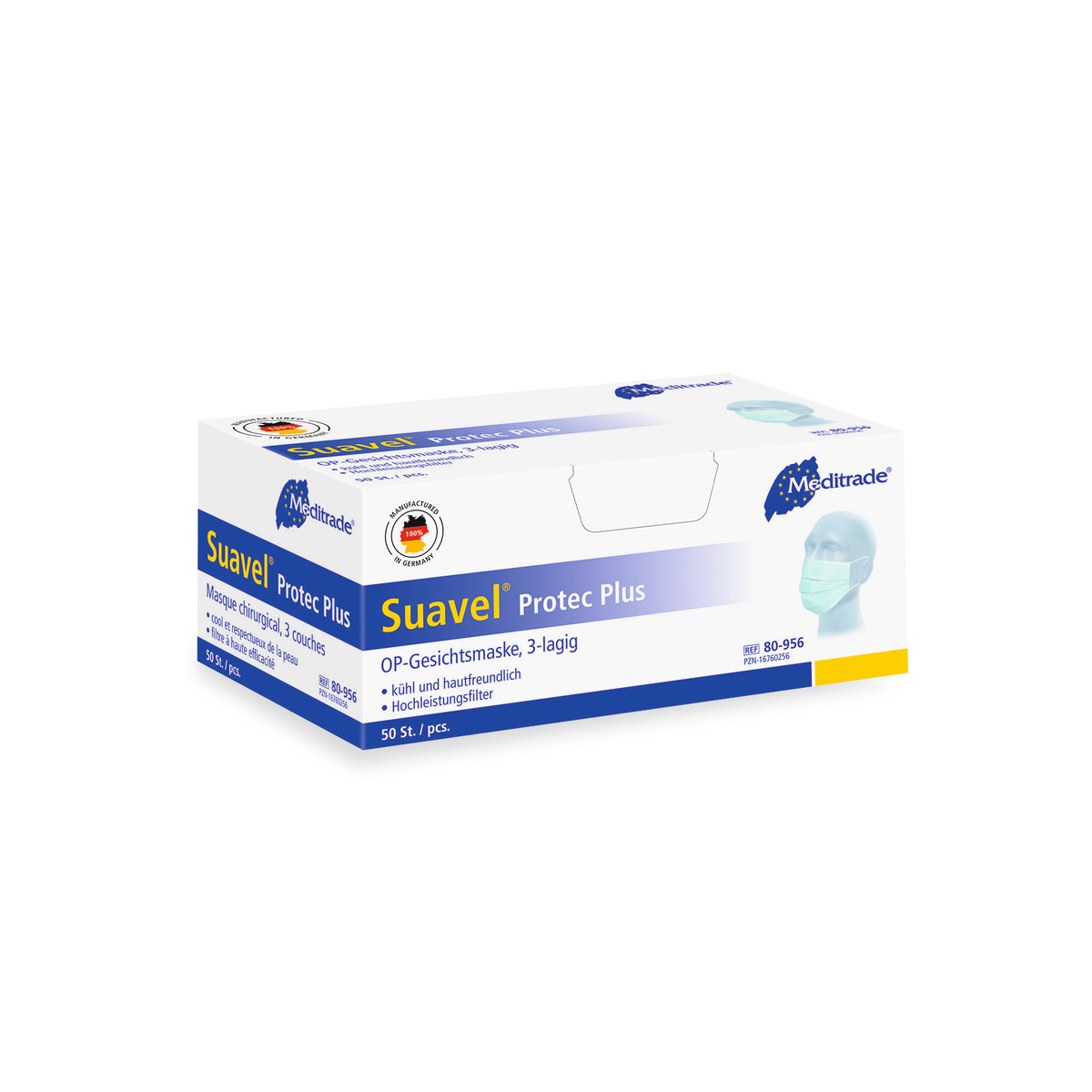 Mundschutz "Suavel Protec Plus" mit Elastikbändern, Spenderbox mit 50 Stück